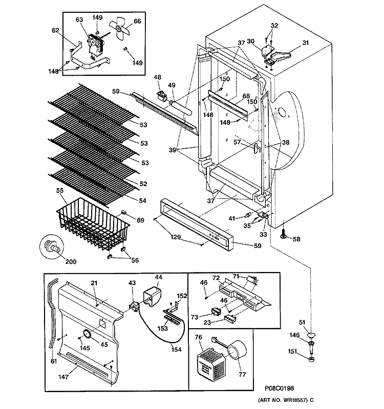 CABINET Diagram and Parts List for FUF20DABRWH  General Electric Freezer