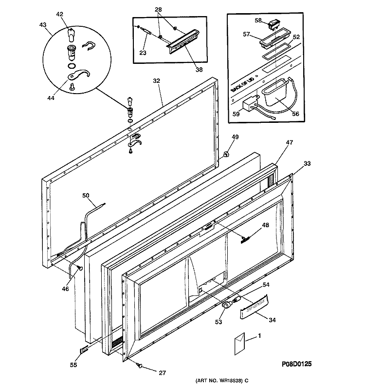 DOOR Diagram and Parts List for FCM20DABWH  General Electric Freezer