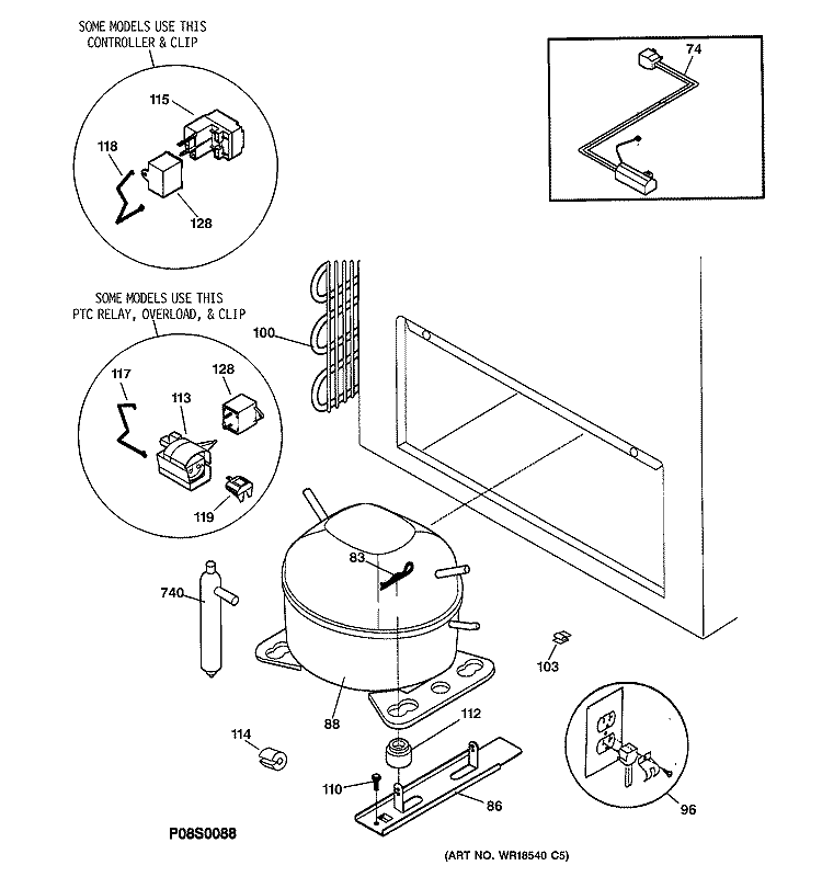 SYSTEM Diagram and Parts List for FCM20DABWH  General Electric Freezer