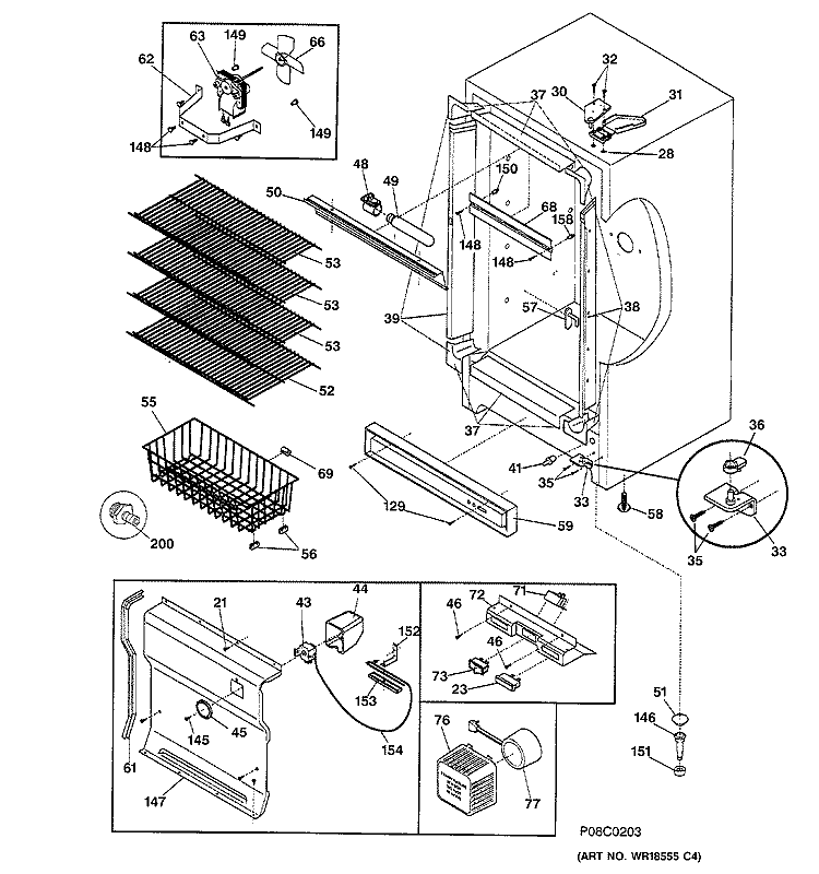 CABINET Diagram and Parts List for FUF17DACRWH  General Electric Freezer