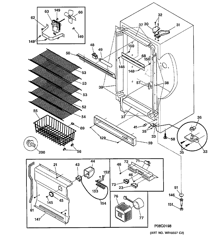 CABINET Diagram and Parts List for FUF20DACRWH  General Electric Freezer