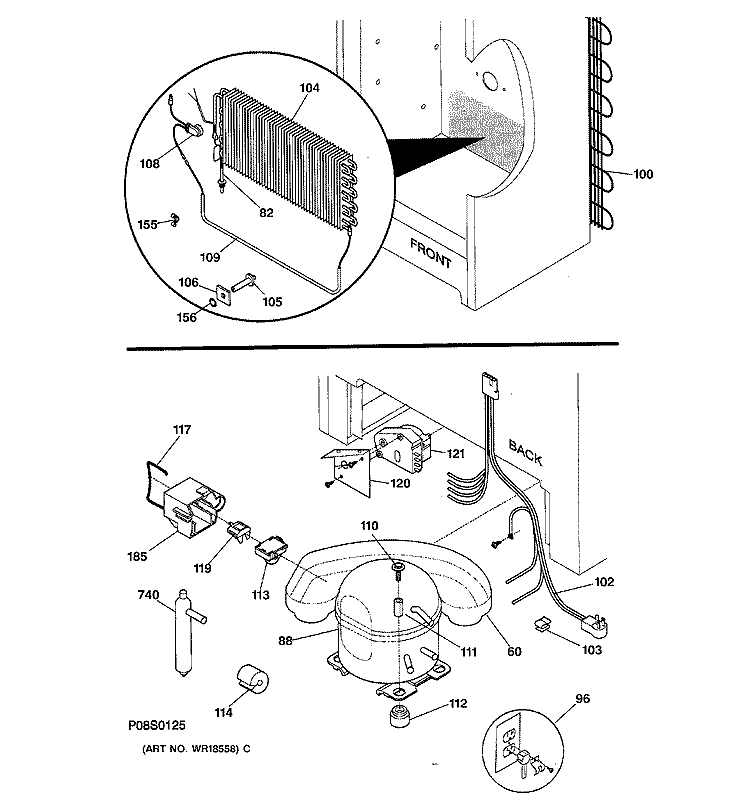 UNIT PARTS Diagram and Parts List for FUG20DACRWH  General Electric Freezer