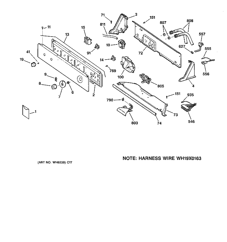 CONTROLS & BACKSPLASH Diagram and Parts List for WPSR3100W1AA  General Electric Washer
