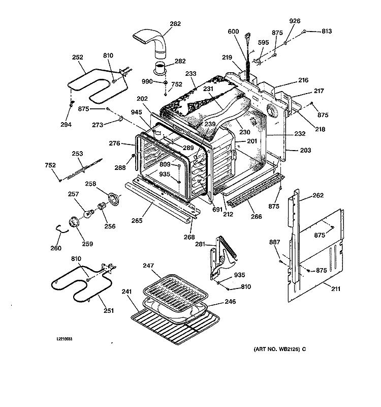 BODY PARTS Diagram and Parts List for JKS05BA2BB  General Electric Wall Oven