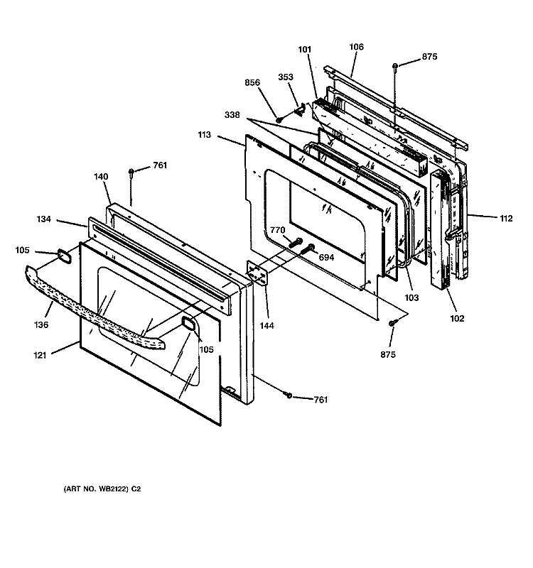 DOOR Diagram and Parts List for JKS05BA2BB  General Electric Wall Oven