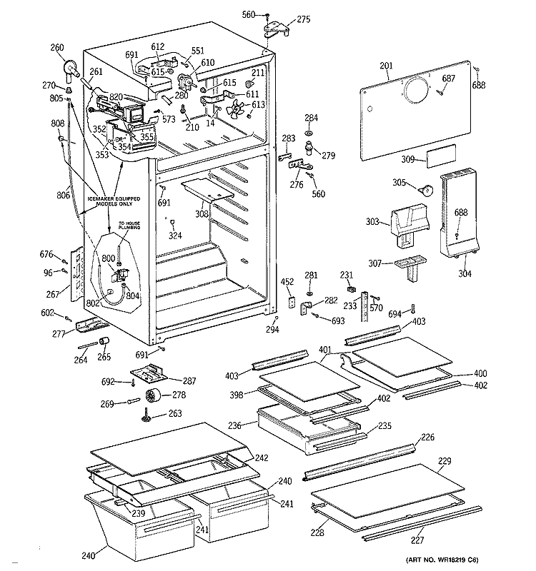 CABINET Diagram and Parts List for TBT18NIBNRWW  General Electric Refrigerator