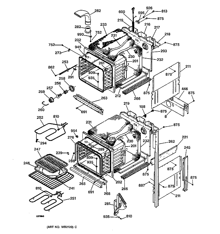 BODY PARTS Diagram and Parts List for JKP27BA2BB  General Electric Wall Oven