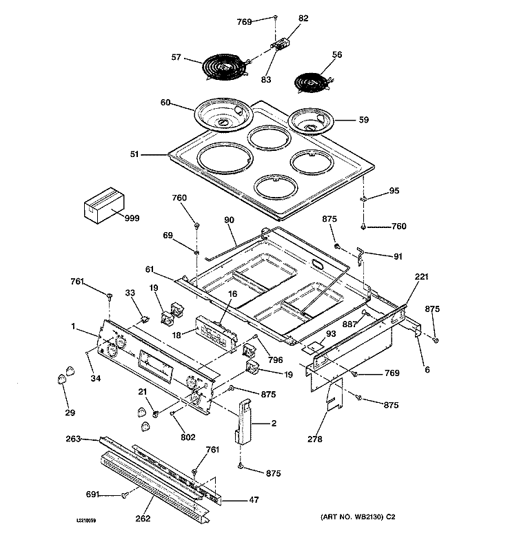 CONTROL PANEL & COOKTOP Diagram and Parts List for JMP28BA2AD  General Electric Range