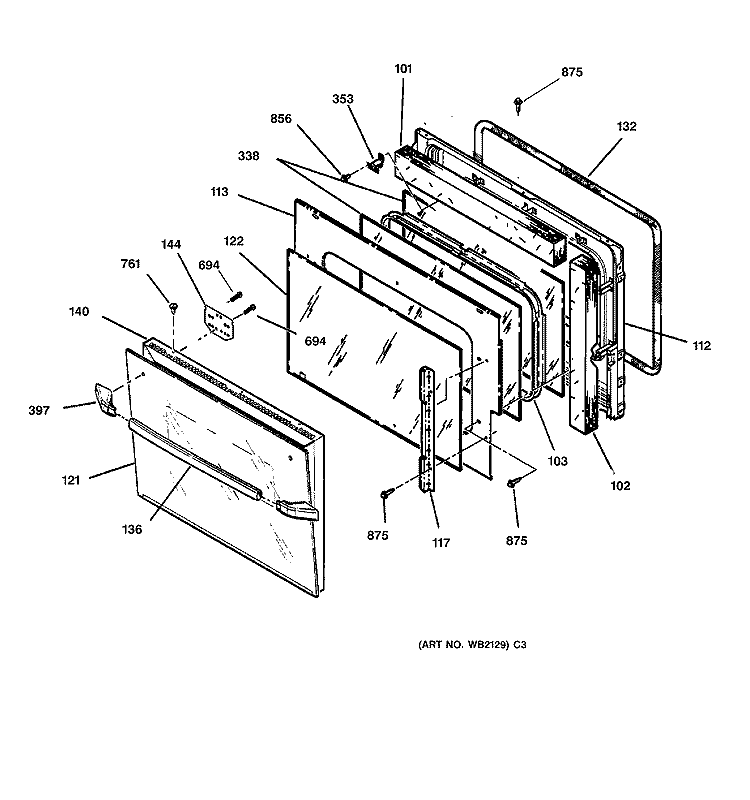 DOOR Diagram and Parts List for JMP28BA2AD  General Electric Range