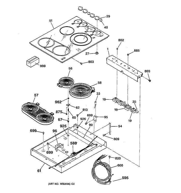 Section Diagram and Parts List for JCP930BA2BB  General Electric Cooktop