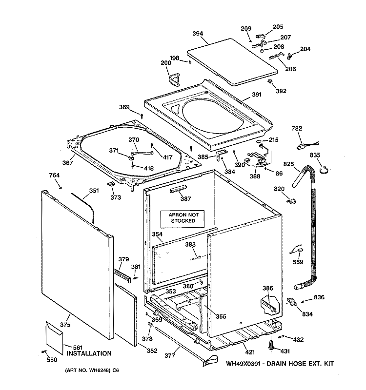 CABINET, COVER & FRONT PANEL Diagram and Parts List for LISR310CW0WW  General Electric Washer