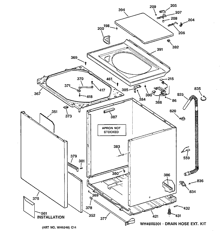 CABINET, COVER & FRONT PANEL Diagram and Parts List for WASR3110W1AA  General Electric Washer