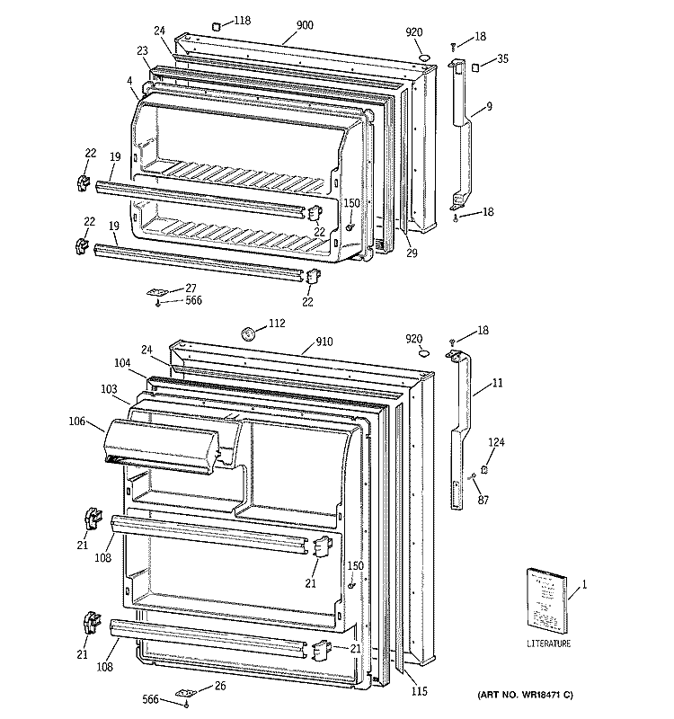 DOORS Diagram and Parts List for TBH16SSBRLAA  General Electric Refrigerator