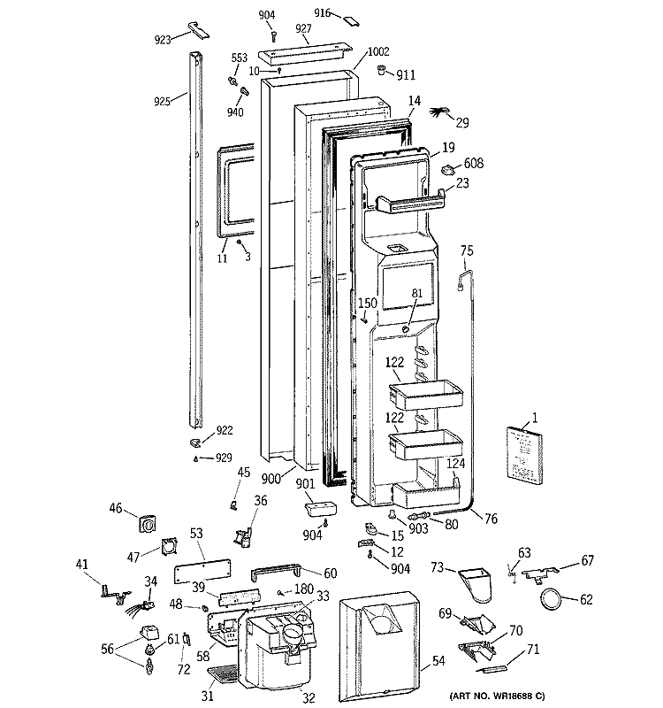 FREEZER DOOR Diagram and Parts List for TPS24BPCABS  General Electric Refrigerator