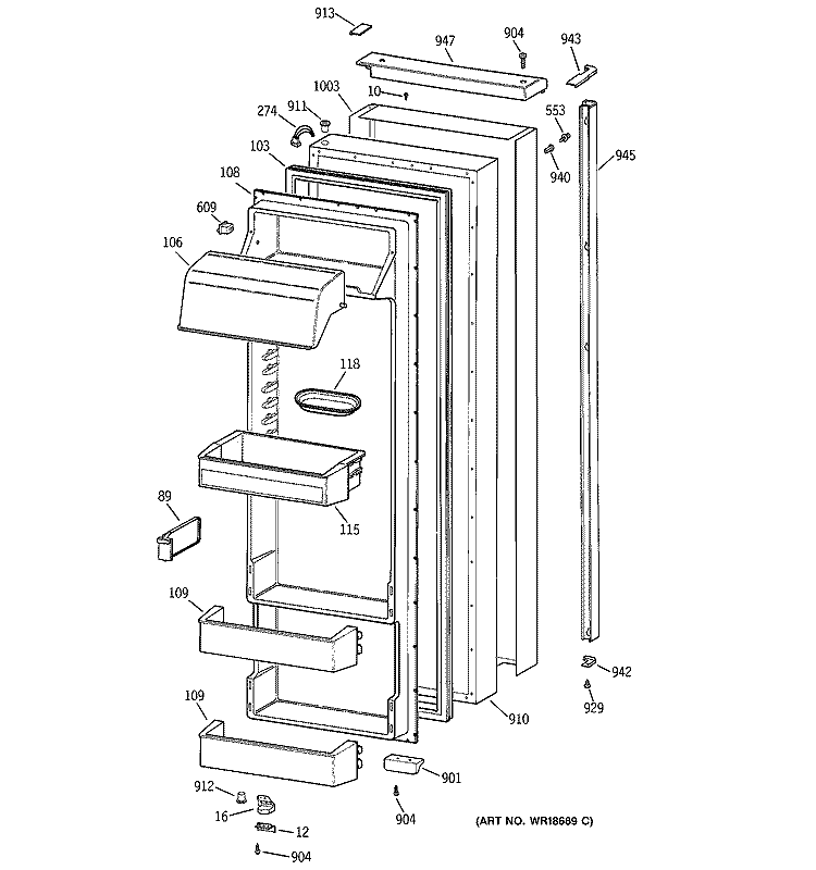 FRESH FOOD DOOR Diagram and Parts List for TPS24BPCABS  General Electric Refrigerator