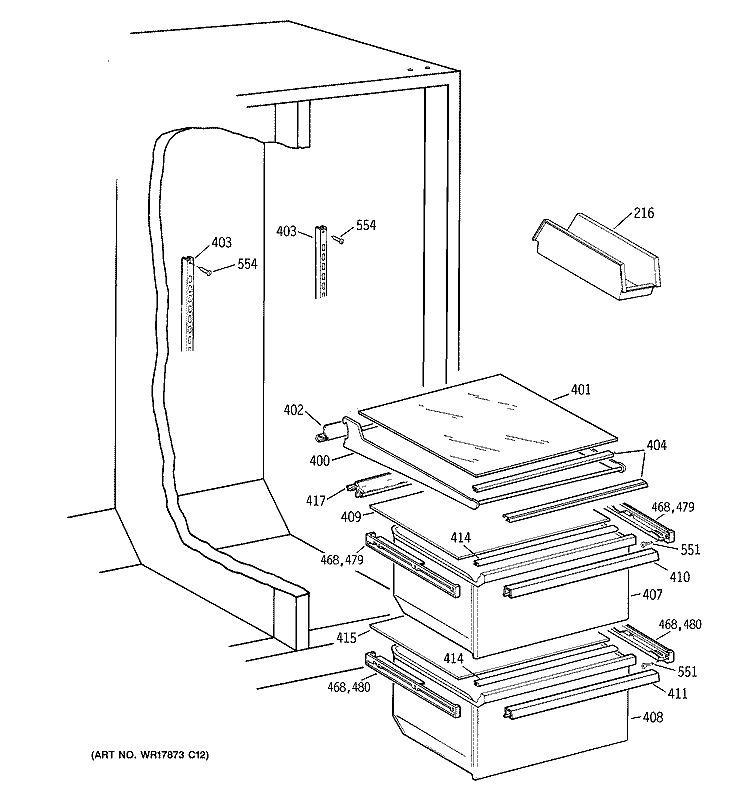 FRESH FOOD SECTION Diagram and Parts List for TFX20JABEAA  General Electric Refrigerator
