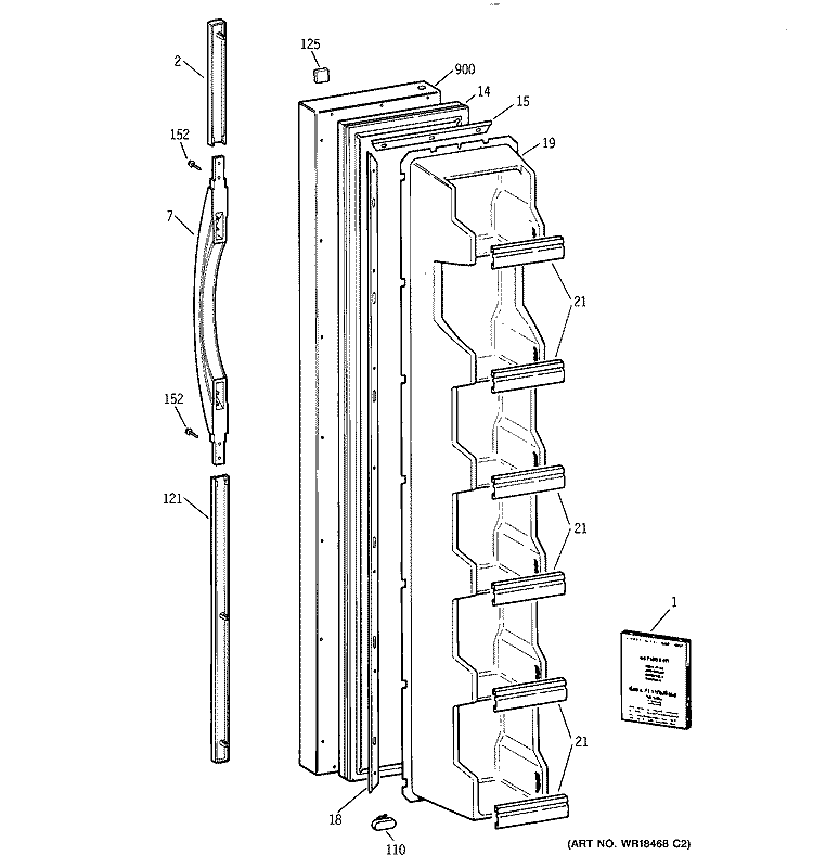 FREEZER DOOR Diagram and Parts List for TFX20SABEWW  General Electric Refrigerator