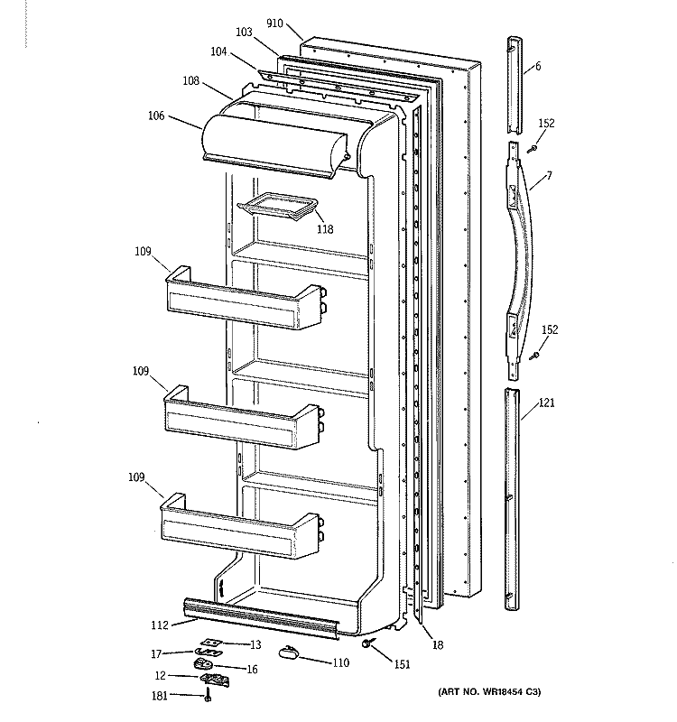 FRESH FOOD DOOR Diagram and Parts List for TFX20SABEWW  General Electric Refrigerator