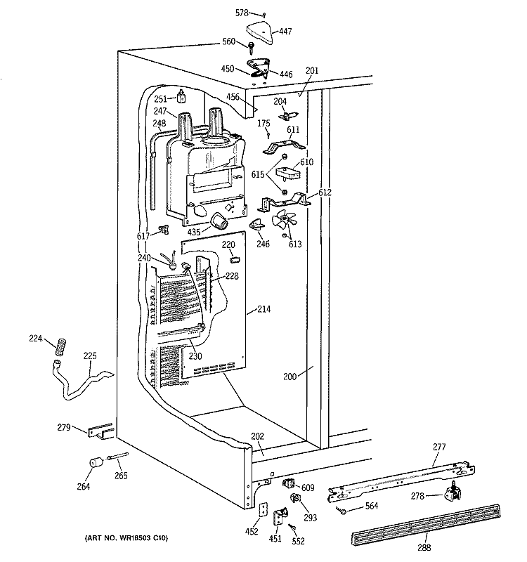 FREEZER SECTION Diagram and Parts List for TFX20SABEWW  General Electric Refrigerator