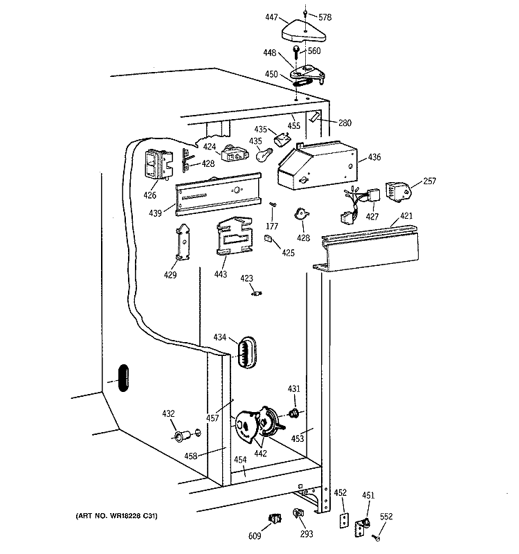 FRESH FOOD SECTION Diagram and Parts List for TFX20SABEWW  General Electric Refrigerator