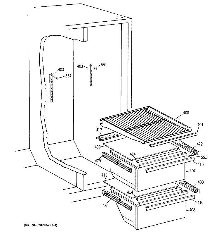 FRESH FOOD SECTION Diagram and Parts List for TFX20SABEWW  General Electric Refrigerator