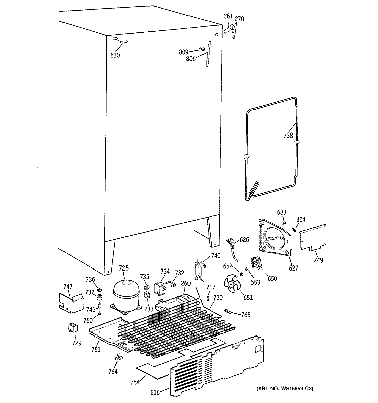 UNIT PARTS Diagram and Parts List for TFX20SABEWW  General Electric Refrigerator