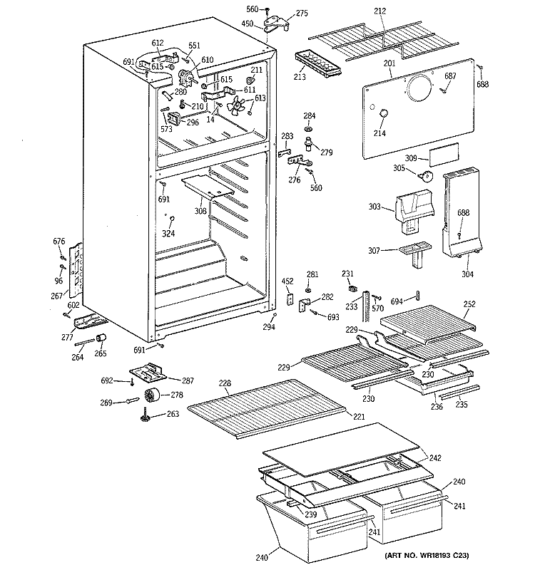 CABINET Diagram and Parts List for TBT14DABRRWW  General Electric Refrigerator