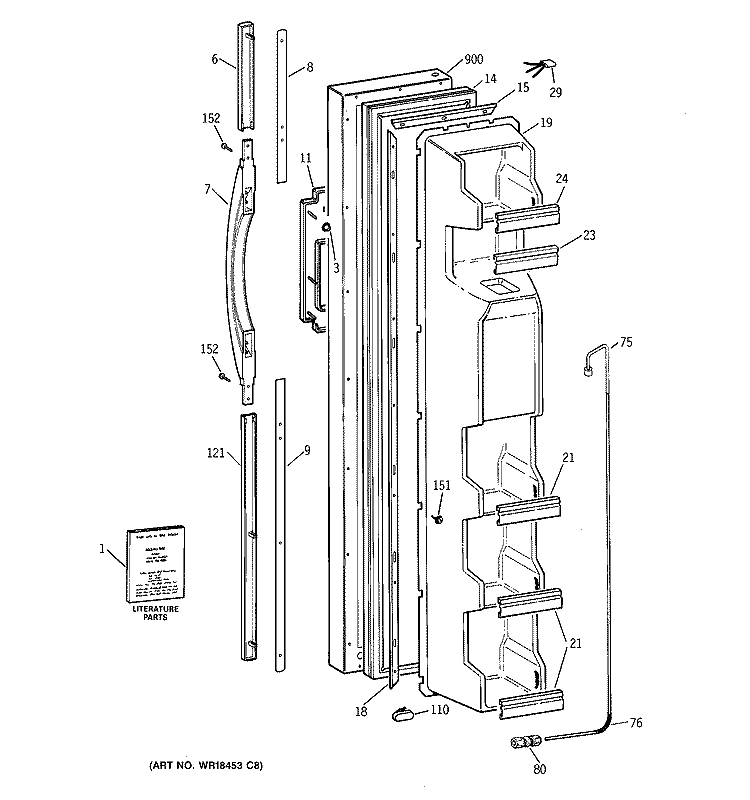 FREEZER DOOR Diagram and Parts List for TFX22ARBEWW  General Electric Refrigerator