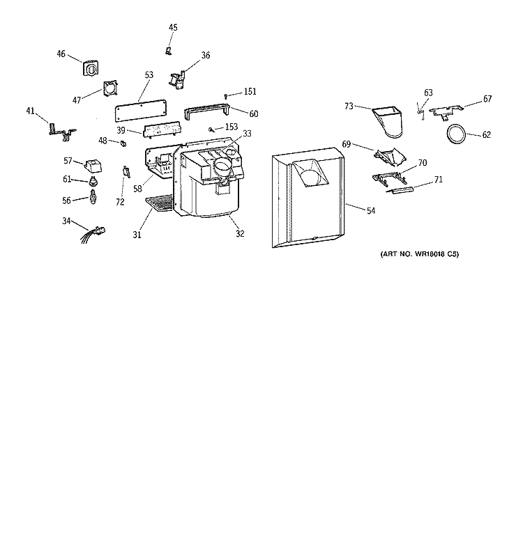 DISPENSER Diagram and Parts List for TFX22ARBEWW  General Electric Refrigerator