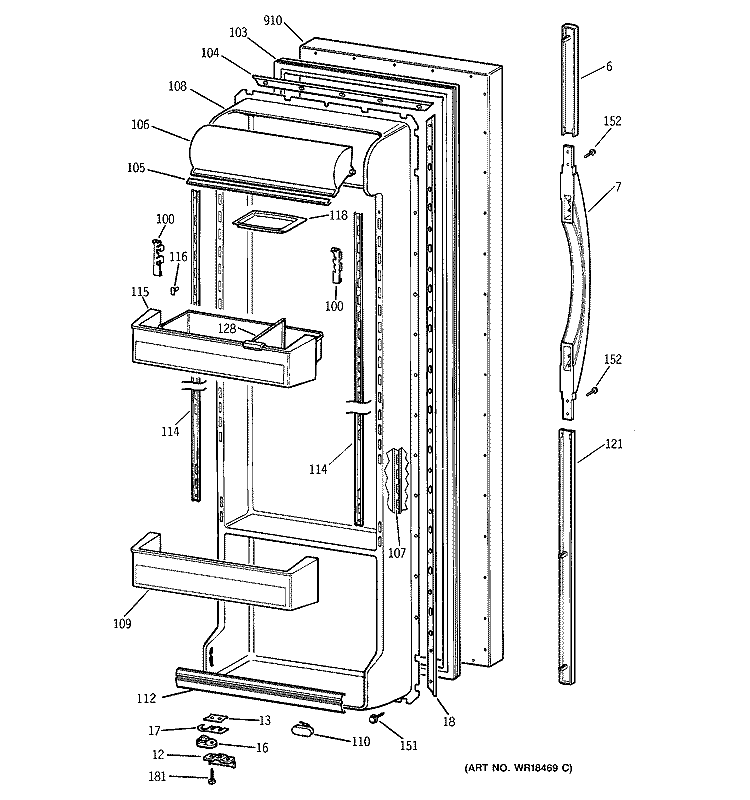 FRESH FOOD DOOR Diagram and Parts List for TFX22KRCEAA  General Electric Refrigerator