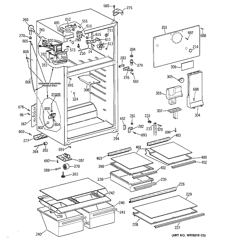 CABINET Diagram and Parts List for TBT18NIBSRAA  General Electric Refrigerator