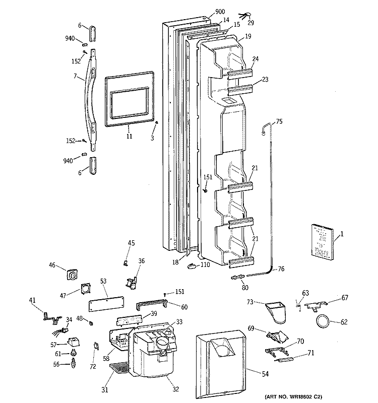FREEZER DOOR Diagram and Parts List for TFX22GRBEWW  General Electric Refrigerator