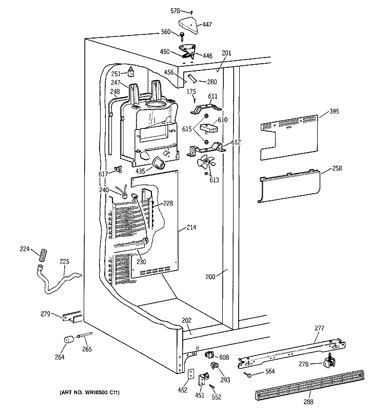 FREEZER SECTION Diagram and Parts List for TFX22GRBEWW  General Electric Refrigerator