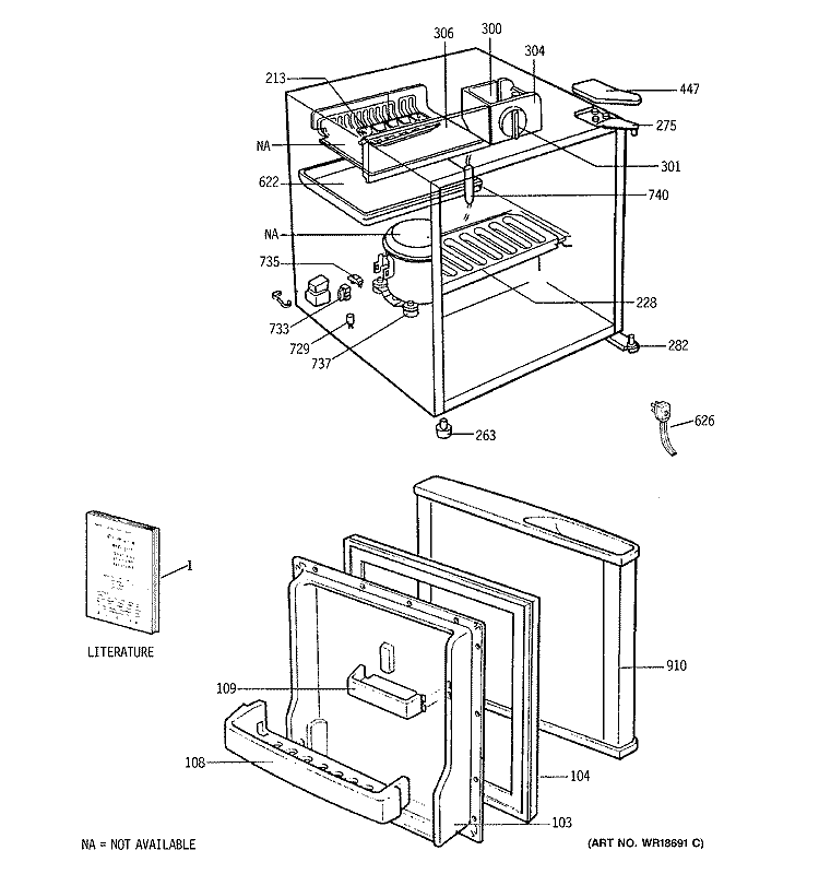 Section Diagram and Parts List for TAX2SNCAWN  General Electric Refrigerator