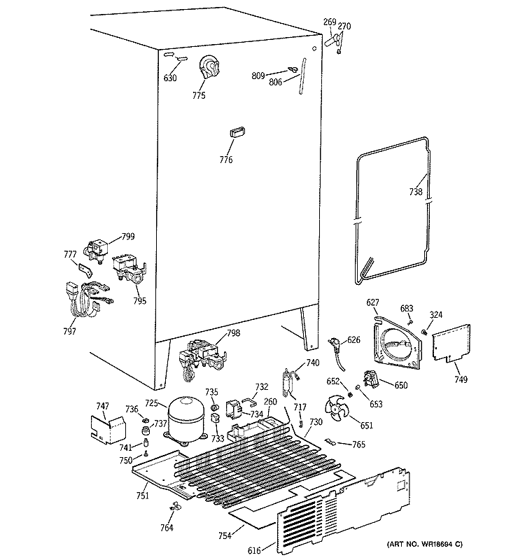 UNIT PARTS Diagram and Parts List for TFX22PPBEBB  General Electric Refrigerator
