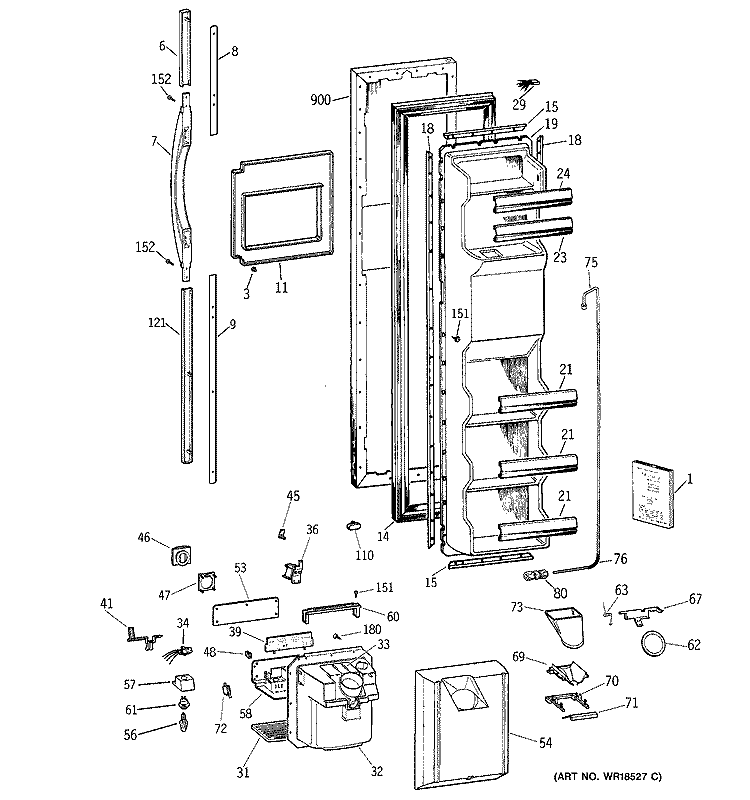 FREEZER DOOR Diagram and Parts List for TFX22PRBEWW  General Electric Refrigerator