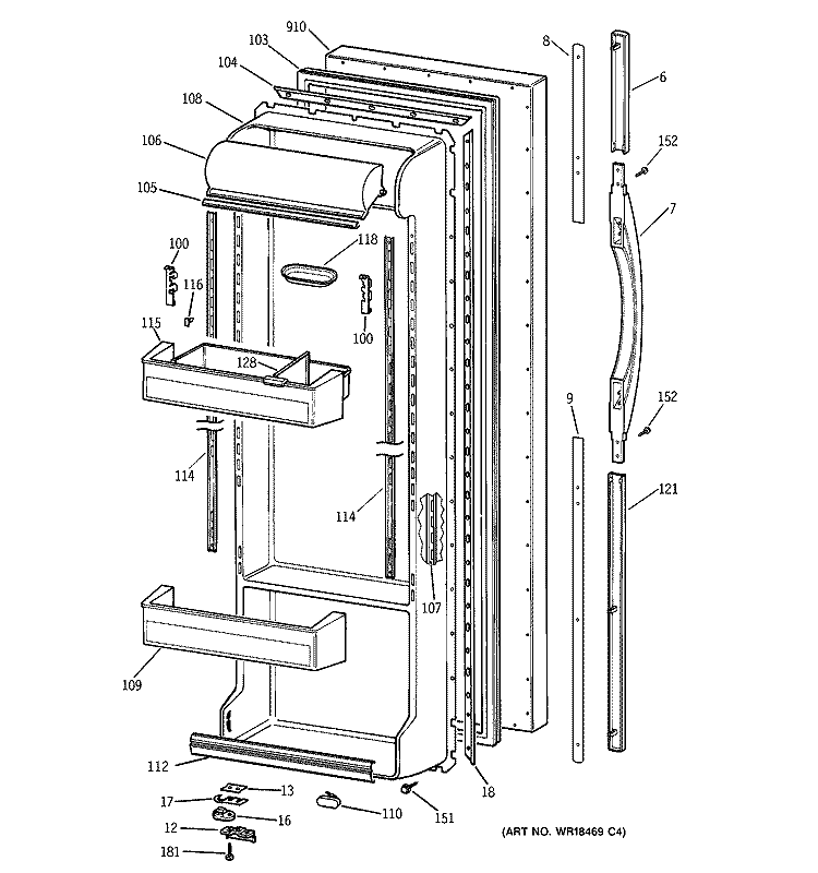 FRESH FOOD DOOR Diagram and Parts List for TFX22PRBEWW  General Electric Refrigerator