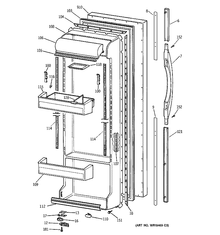 FRESH FOOD DOOR Diagram and Parts List for TFX25ARBEWW  General Electric Refrigerator