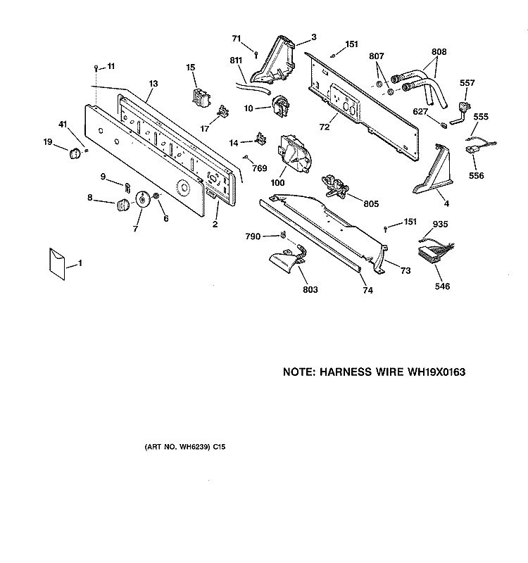 CONTROLS & BACKSPLASH Diagram and Parts List for WWSR3090TBAA  General Electric Washer