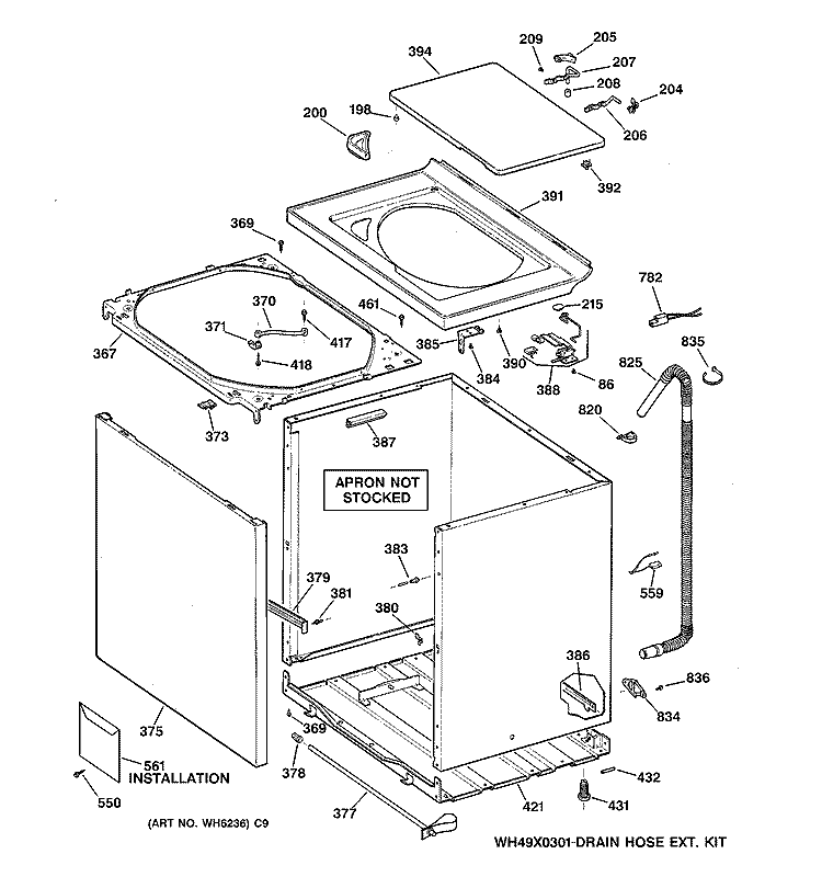CABINET, COVER & FRONT PANEL Diagram and Parts List for WWSR3090TBAA  General Electric Washer