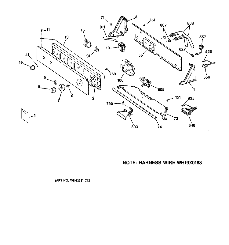 CONTROLS & BACKSPLASH Diagram and Parts List for S2200Y0WW  General Electric Washer