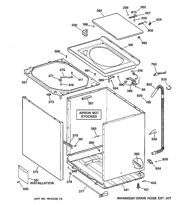 CABINET, COVER & FRONT PANEL Diagram and Parts List for S3200Y0WW  General Electric Washer