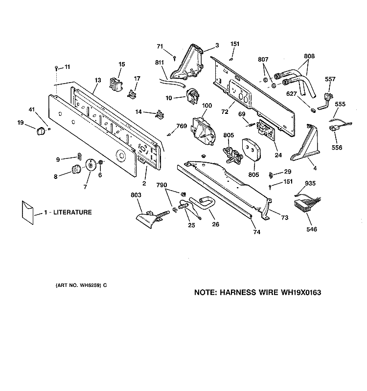 CONTROLS & BACKSPLASH Diagram and Parts List for WWSR3130W1WW  General Electric Washer