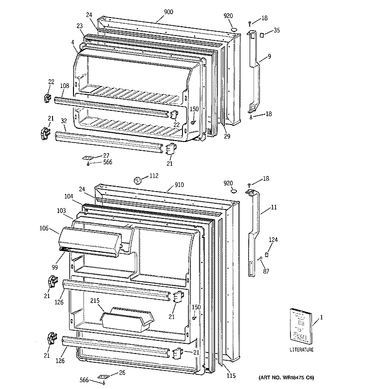DOORS Diagram and Parts List for CTT18EABNRWW  Hotpoint Refrigerator