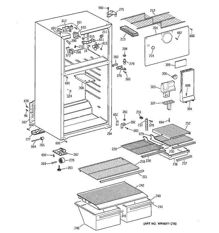 CABINET Diagram and Parts List for CTT18EABNRWW  Hotpoint Refrigerator