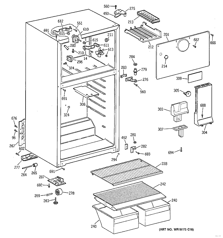 CABINET Diagram and Parts List for CTH14CYBRRWW  Hotpoint Refrigerator