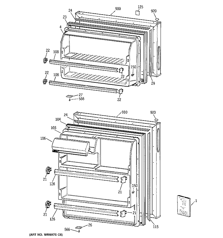 DOORS Diagram and Parts List for CTT14CYBRRWW  Hotpoint Refrigerator