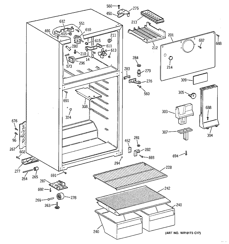 CABINET Diagram and Parts List for CTT14CYBRRWW  Hotpoint Refrigerator