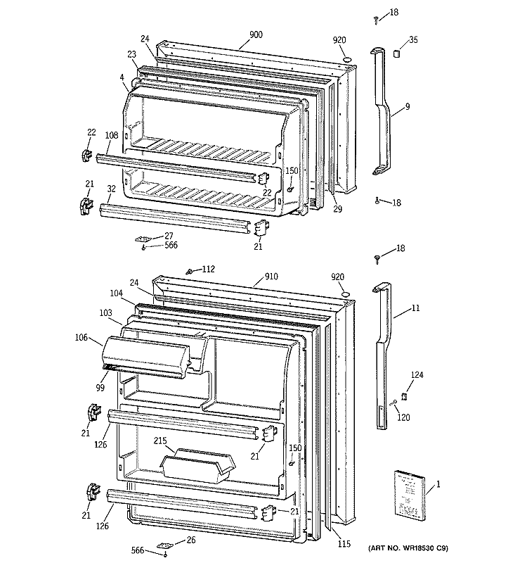 DOORS Diagram and Parts List for CTX17KABSRWW  Hotpoint Refrigerator