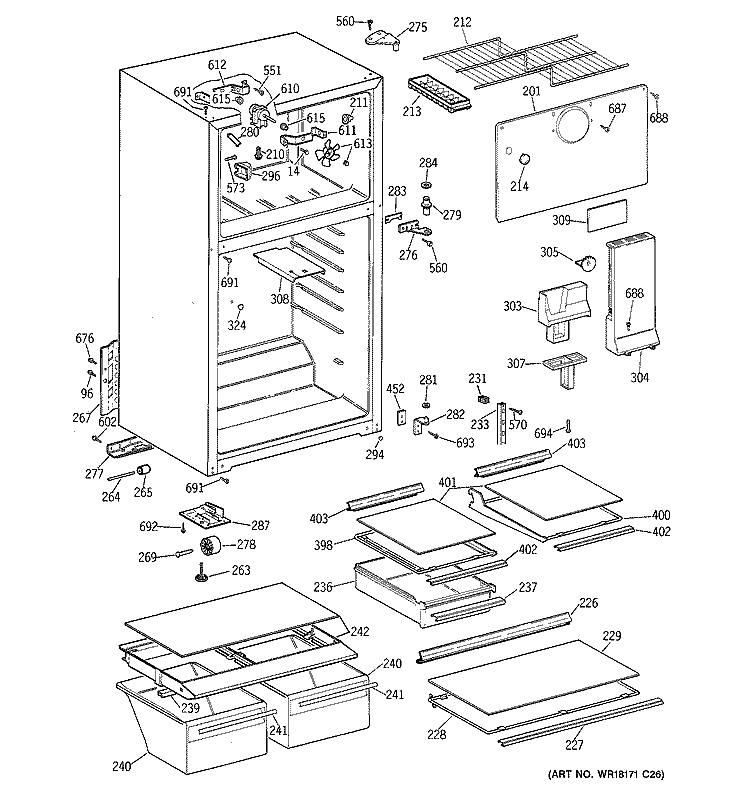 CABINET Diagram and Parts List for CTX17KABSRWW  Hotpoint Refrigerator